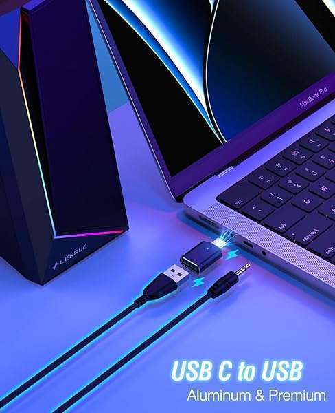 LENRUE LENRUE USB/USB-C Computer Speakers: Loud Stereo Sound & Headphone Jack for Desktop & Laptop - View 8 of 8