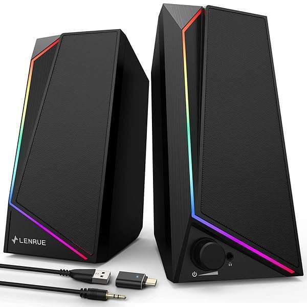 LENRUE LENRUE USB/USB-C Computer Speakers: Loud Stereo Sound & Headphone Jack for Desktop & Laptop