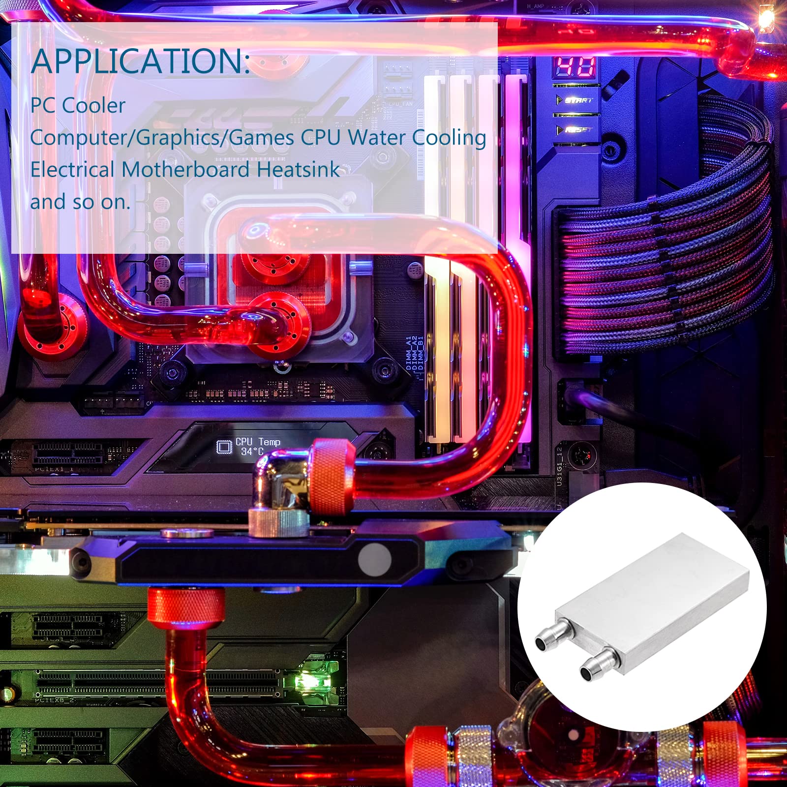 DMiotech DMiotech 1 Pack Aluminum Water Block 40 x 80 x 12mm Polished Radiator for PC Cooling System - View 2 of 5