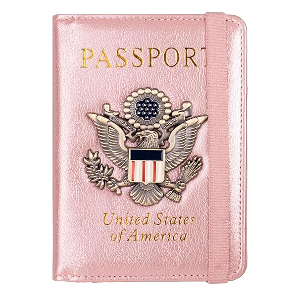 TOURSUIT TOURSUIT RFID Passport and Vaccine Card Holder Combo Leather Wallet Organizer for Women with Vaccination Protector Slot Rose Gold