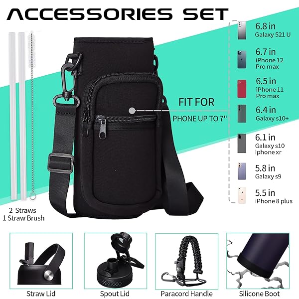 DIGJUPER DIGJUPER 40OZ Insulated Water Bottle with Auto Spout and Straw Lids BPA-Free Reusable Black Water Jug for Sports and Outdoor Activities - View 7 of 9