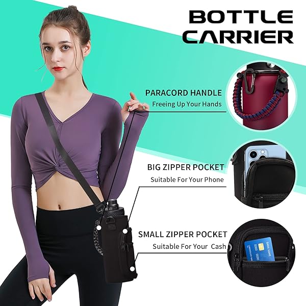 DIGJUPER 40OZ Stainless Steel Water Bottle with Straw and Spout Leak Proof Insulated Jug for Gym Workout with Paracord Handle and Storage Sleeve - View 9 of 10