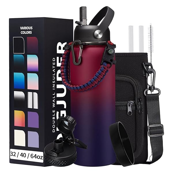 DIGJUPER 40OZ Stainless Steel Water Bottle with Straw and Spout Leak Proof Insulated Jug for Gym Workout with Paracord Handle and Storage Sleeve - View 2 of 10