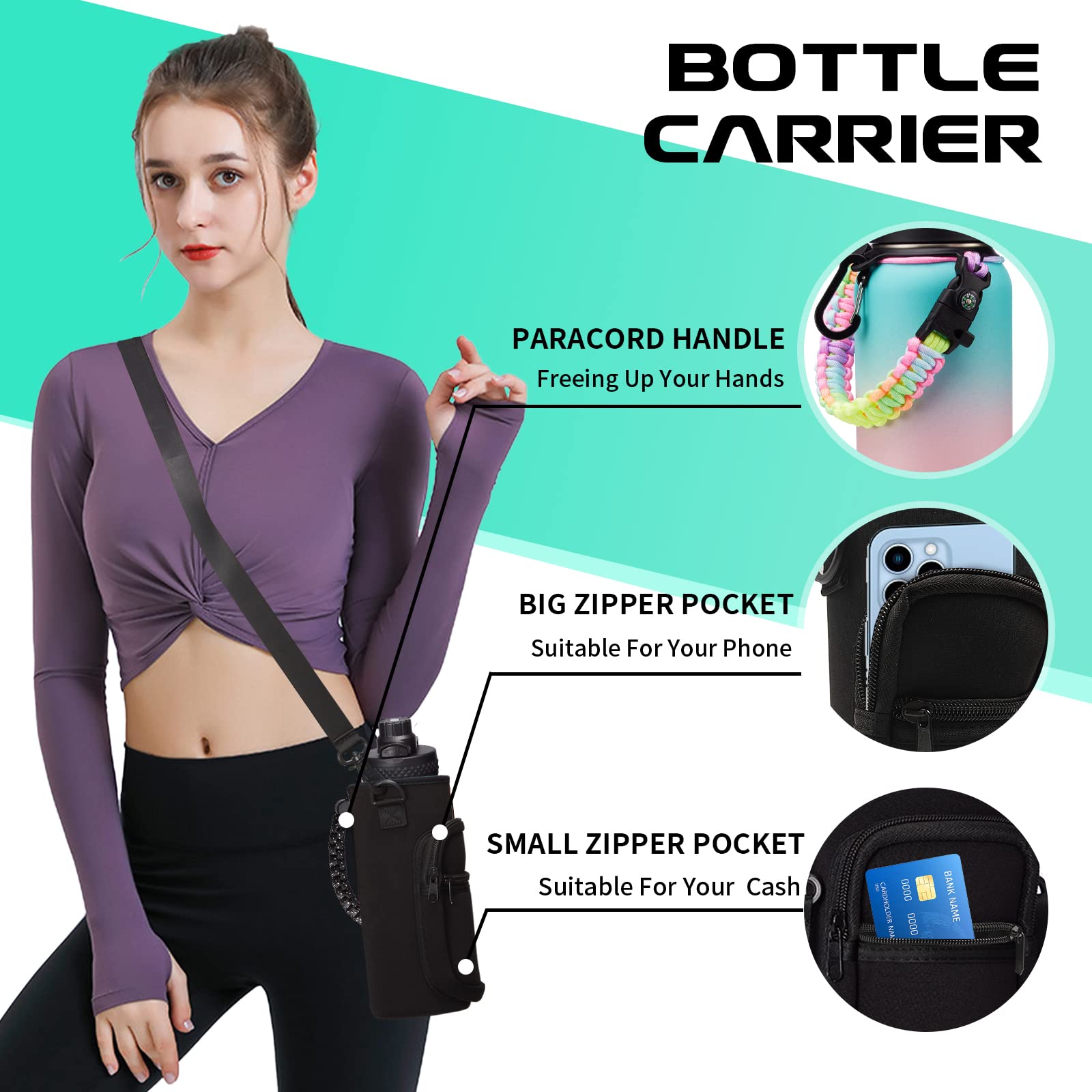 DIGJUPER 40oz Insulated Water Bottle with Straw Paracord Handle Keeps Drinks Cold for 48H Hot for 24H Ideal for Sports Hiking Cycling Running - View 7 of 8