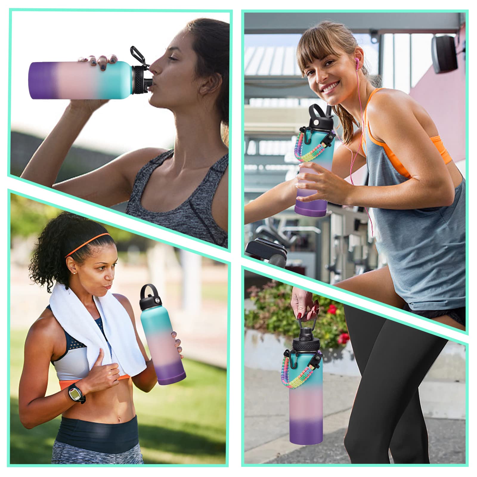 DIGJUPER 40oz Insulated Water Bottle with Straw Paracord Handle Keeps Drinks Cold for 48H Hot for 24H Ideal for Sports Hiking Cycling Running - View 8 of 8