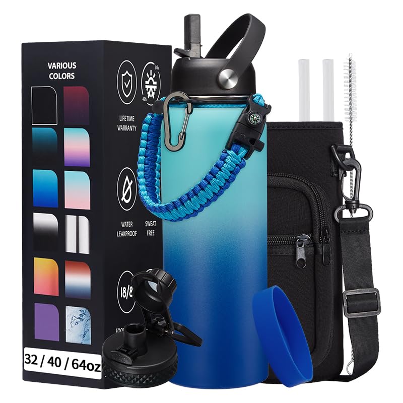 DIGJUPER DIGJUPER 40oz Stainless Steel Insulated Water Bottle with Straw and Spout Lids Perfect for Sports Gym Office and Outdoor Activities