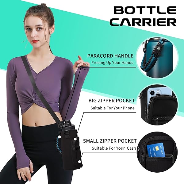 DIGJUPER 40oz Vacuum Insulated Water Bottle with Straw and Spout Lids Paracord Handle and Shoulder Carrier Bag Stainless Steel Thermo Hydro Flask - View 9 of 10