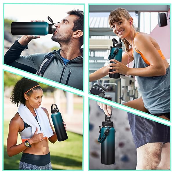 DIGJUPER 40oz Vacuum Insulated Water Bottle with Straw and Spout Lids Paracord Handle and Shoulder Carrier Bag Stainless Steel Thermo Hydro Flask - View 10 of 10