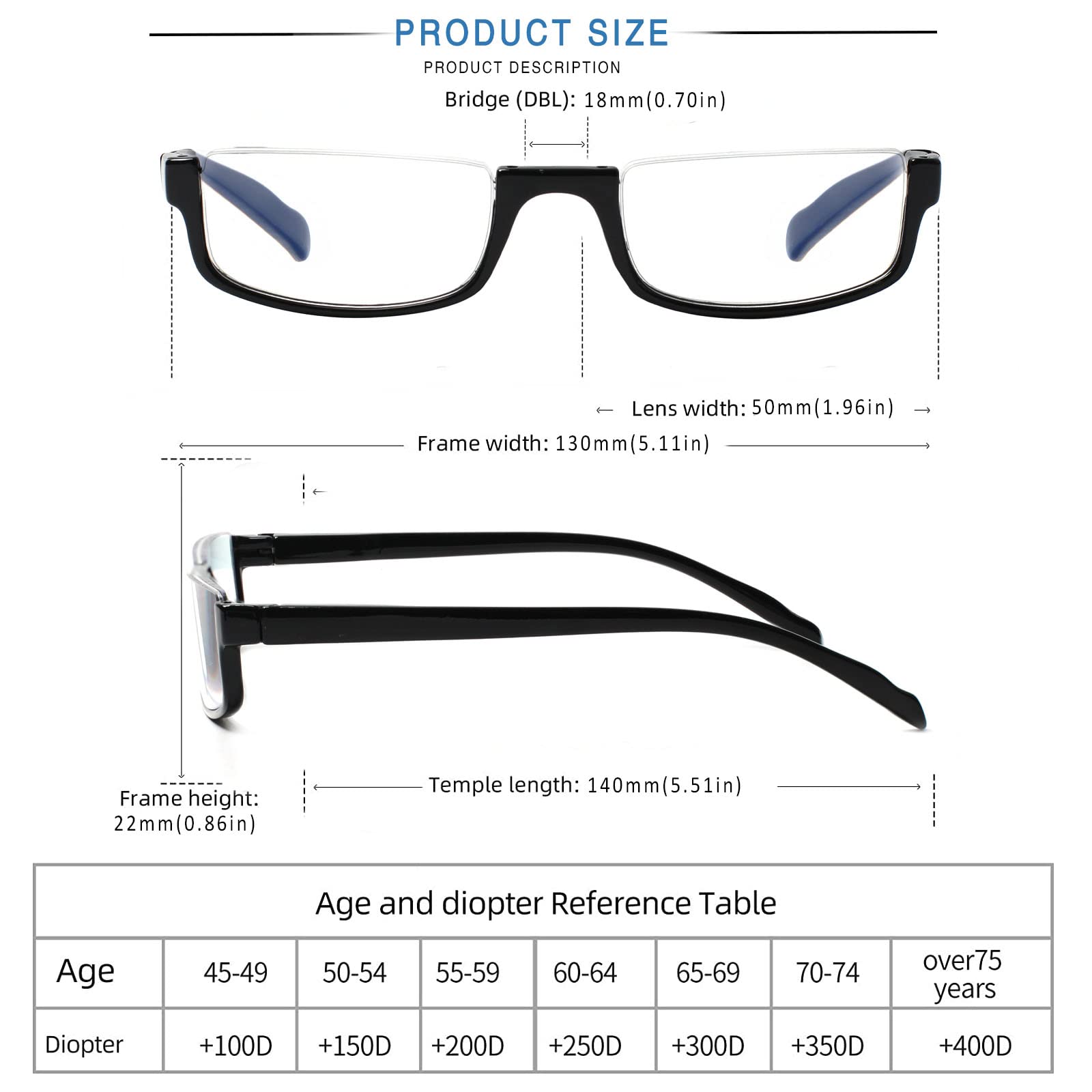 Henotin Henotin 4 Pair Reading Glasses for Women and Men Half Moon Frame Blue Light Blocking Spring Hinge Eyeglasses A-mix 2.00 Diopters - View 2 of 7