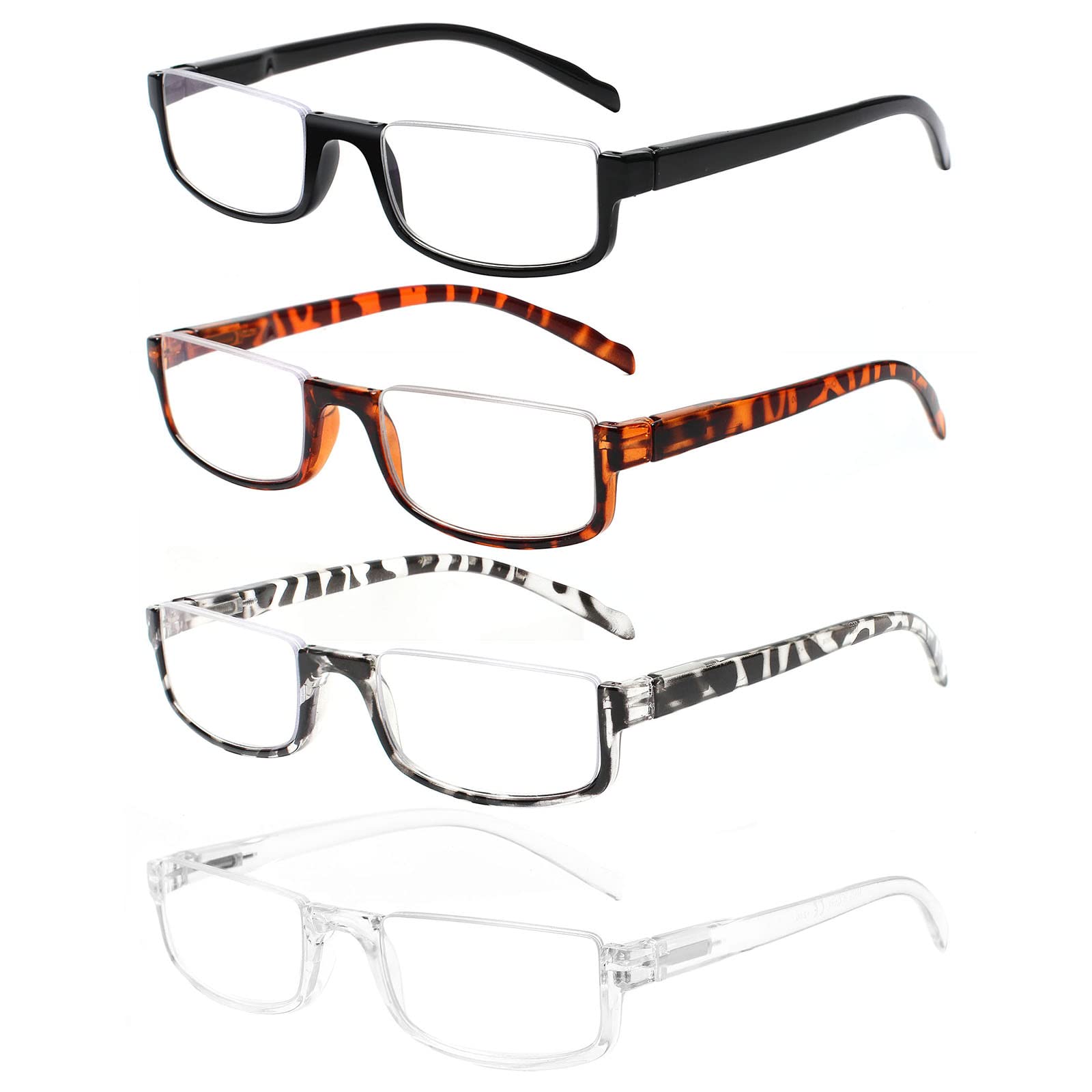 Henotin 4 Pair Reading Glasses for Women and Men Half Moon Frame Blue Light Blocking Spring Hinge Eyeglasses A-mix 2.00 Diopters