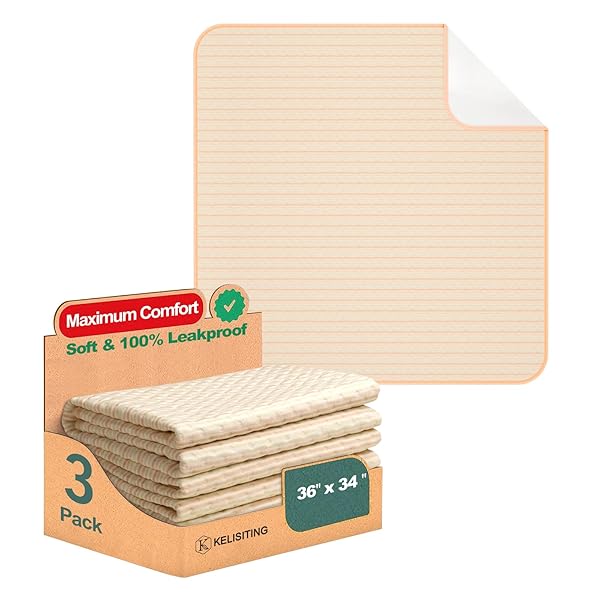 Kelisiting KELISITING Washable Waterproof Bed Pads for Incontinence 36x34 Pack of 3 Reusable Bamboo Fiber Underpads for Adults and Pets