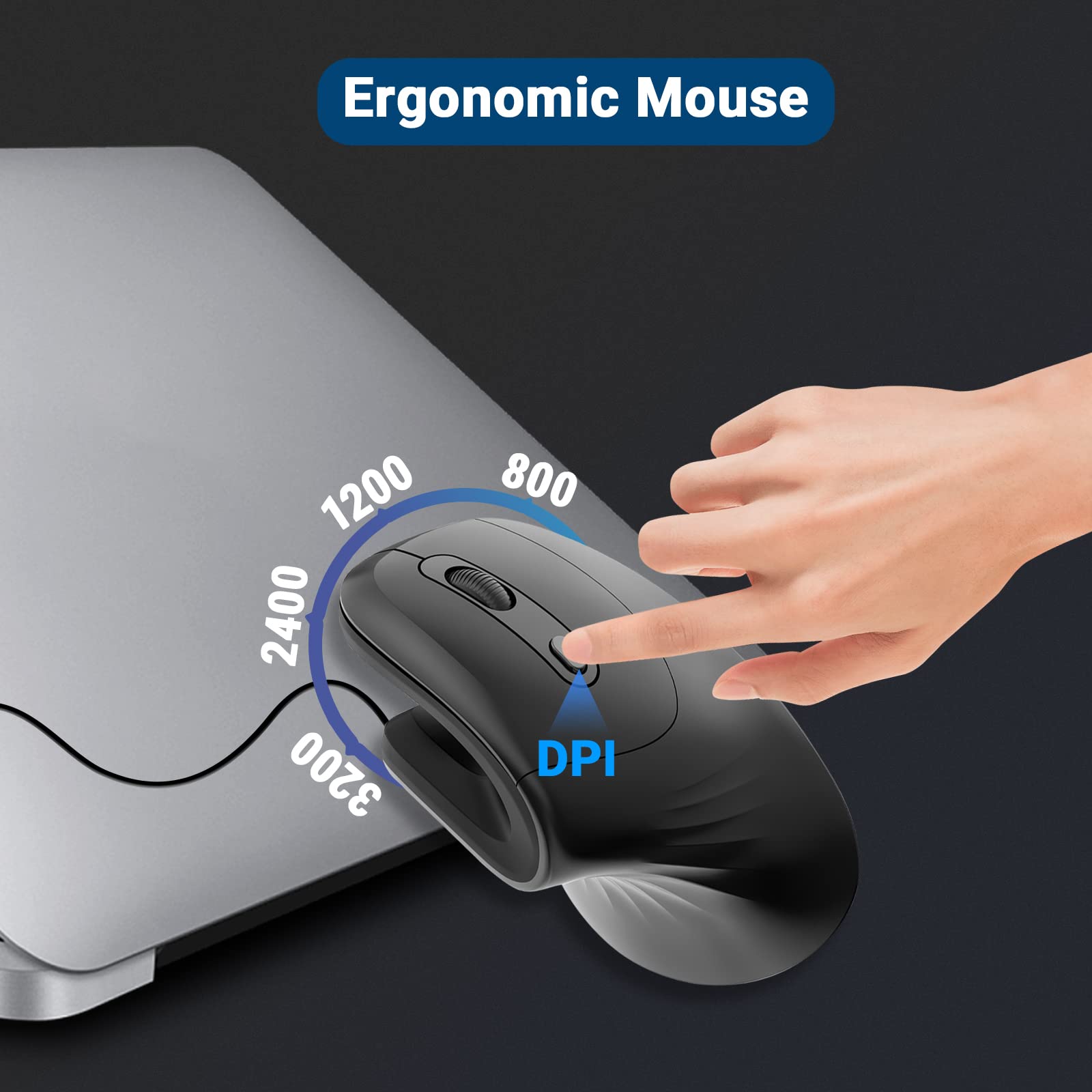 Super Space Super Space Vertical Mouse Ergonomic Wired Gaming Mouse with 6 Buttons 800 to 3200 DPI for Laptop Desktop PC MacBook Black Gift for All - View 4 of 8