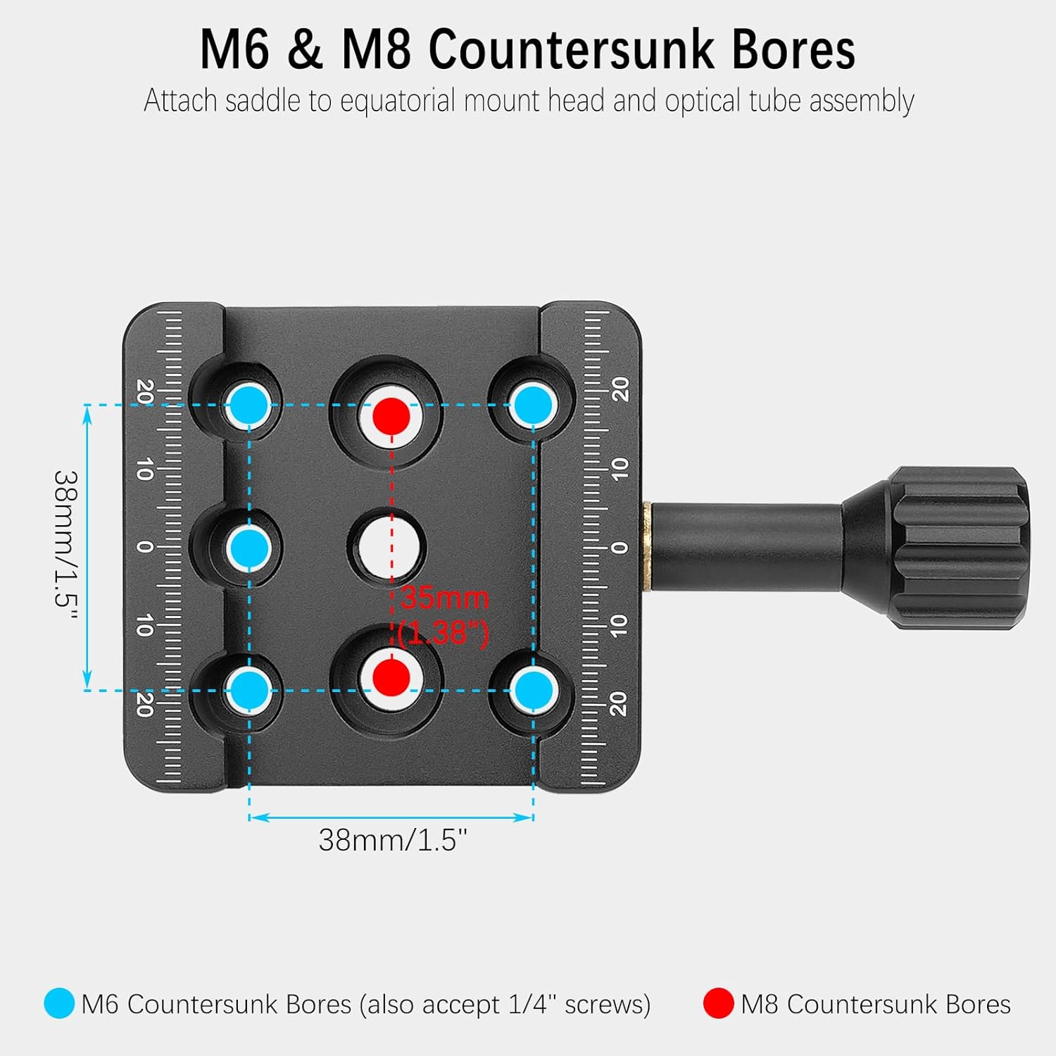 Yueoct YUEOCT Telescope Dovetail Saddle Clamp Tripod Adapter Mount for Vixen Style Plates with M6 M8 Countersunk Bores for Equatorial Heads - View 4 of 7