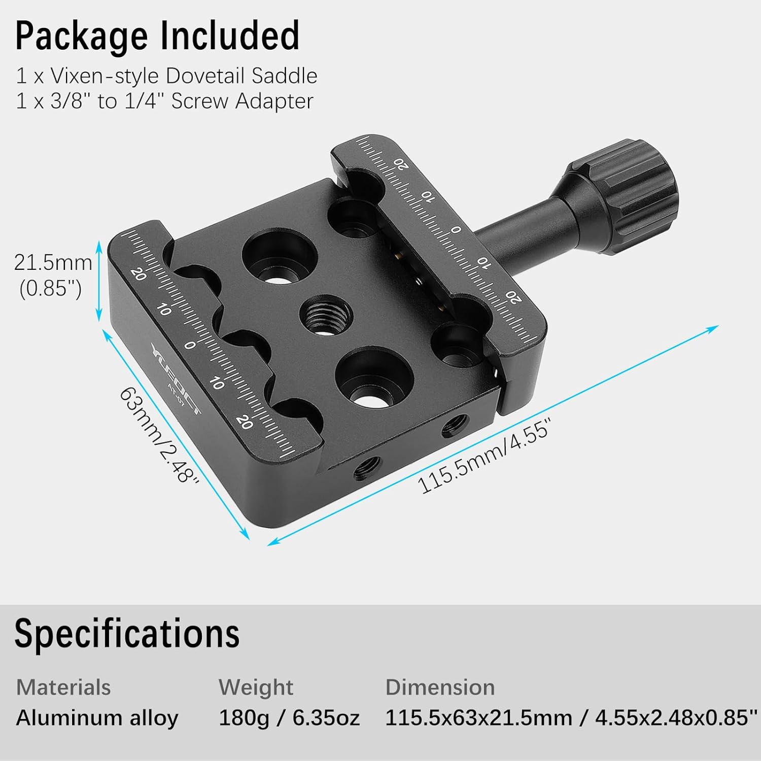 Yueoct YUEOCT Telescope Dovetail Saddle Clamp Tripod Adapter Mount for Vixen Style Plates with M6 M8 Countersunk Bores for Equatorial Heads - View 7 of 7