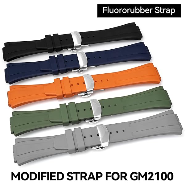Korlexchi MOD Kit Fluororubber Strap for Casio G-Shock GM2100 - Orange Rubber Watchband with Silver Buckle & Tool - View 5 of 9