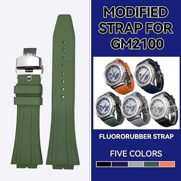 Korlexchi MOD Kit Fluororubber Strap for Casio G-Shock GM2100 - Orange Rubber Watchband with Silver Buckle & Tool - View 8 of 9