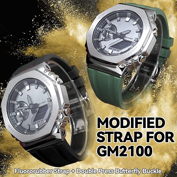 Korlexchi MOD Kit Fluororubber Strap for Casio G-Shock GM2100 - Orange Rubber Watchband with Silver Buckle & Tool - View 9 of 9