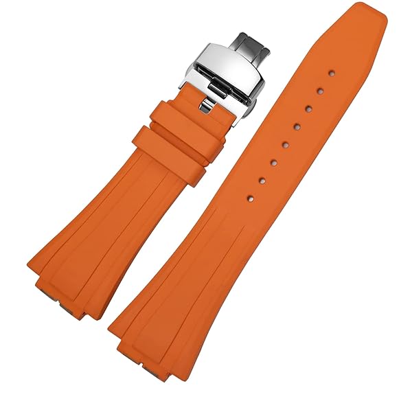 Korlexchi MOD Kit Fluororubber Strap for Casio G-Shock GM2100 - Orange Rubber Watchband with Silver Buckle & Tool