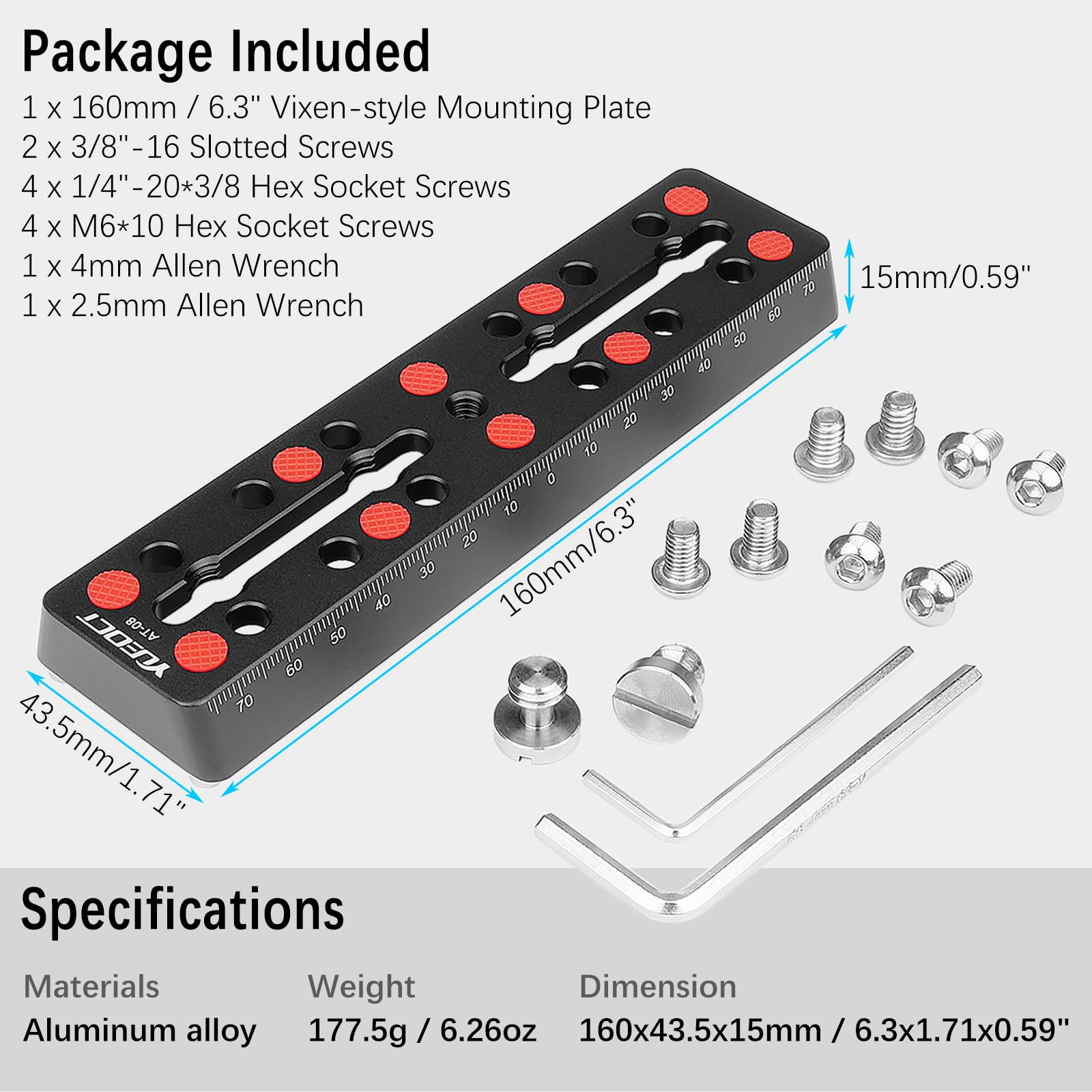 Yueoct YUEOCT 160mm Telescope Rail Bar Vixen Style Dovetail Mounting Plate with Camera Screw for Astrophotography and Telescope Mounting - View 7 of 7