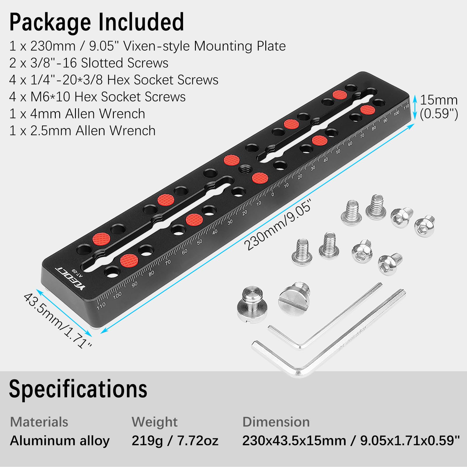 Yueoct YUEOCT 230mm Telescope Rail Bar Vixen Style Dovetail Mounting Plate with Camera Screw for Telescope Saddle Mount Base and Tripod Adapter - View 7 of 7