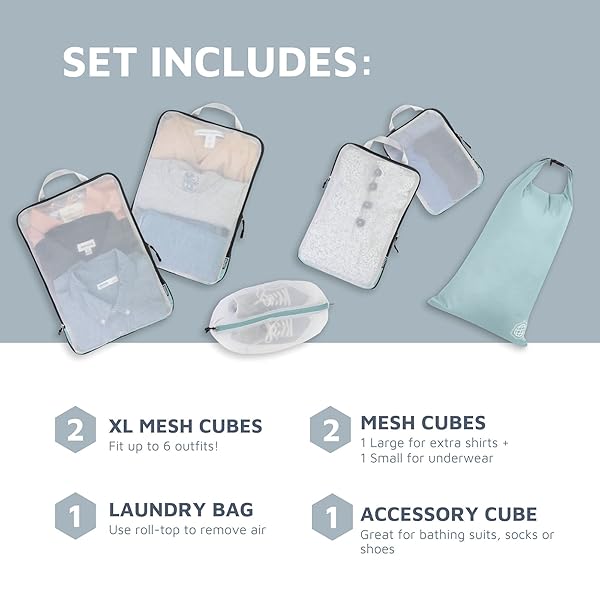 TRIPPED Travel Gear TRIPPED Travel Gear Large Packing Cube Set - Compression Organizers with See-Through Mesh in Dusty Teal - View 4 of 9