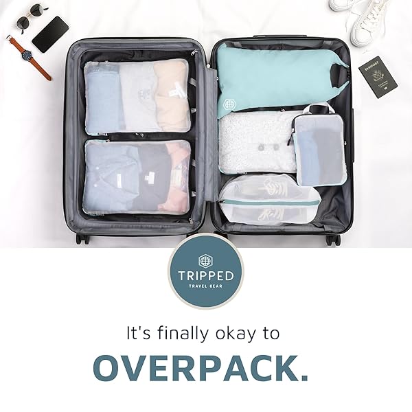TRIPPED Travel Gear TRIPPED Travel Gear Large Packing Cube Set - Compression Organizers with See-Through Mesh in Dusty Teal - View 9 of 9