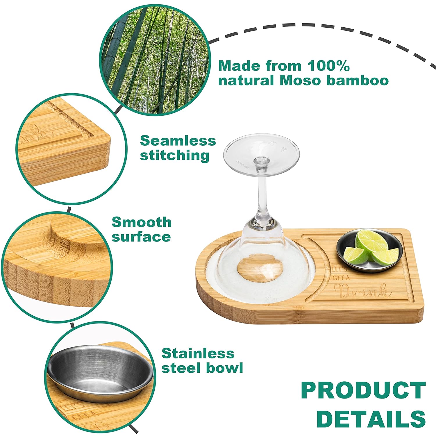 Timani Margarita Salt Rimmer Set Bamboo Wood Glass Rimmer Bartender Tool for Cocktails and Margaritas Fits Wide Glasses Up to 4.7 Inches - View 7 of 9