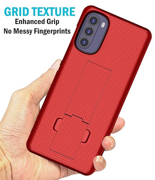 Nakedcellphone Buy Moto G 5G (2022) Case with Clip & Kickstand - Slim Hard Shell Cover & Belt Holster Combo for Motorola XT2213 - Red - View 5 of 11