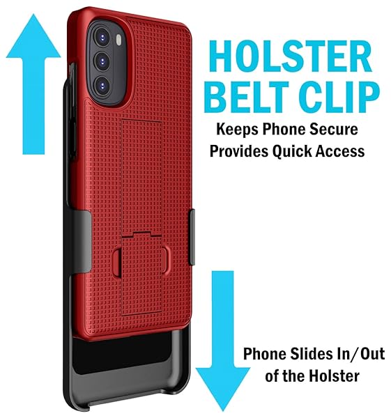 Nakedcellphone Buy Moto G 5G (2022) Case with Clip & Kickstand - Slim Hard Shell Cover & Belt Holster Combo for Motorola XT2213 - Red - View 7 of 11