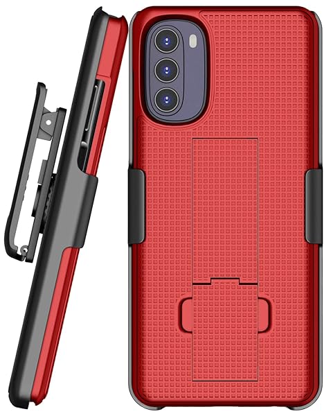 Nakedcellphone Buy Moto G 5G (2022) Case with Clip & Kickstand - Slim Hard Shell Cover & Belt Holster Combo for Motorola XT2213 - Red - View 10 of 11