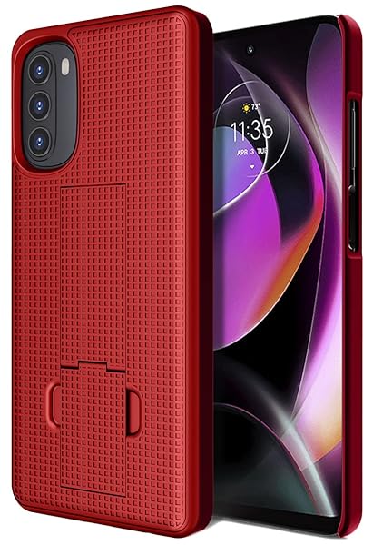 Nakedcellphone Buy Moto G 5G (2022) Case with Clip & Kickstand - Slim Hard Shell Cover & Belt Holster Combo for Motorola XT2213 - Red - View 11 of 11