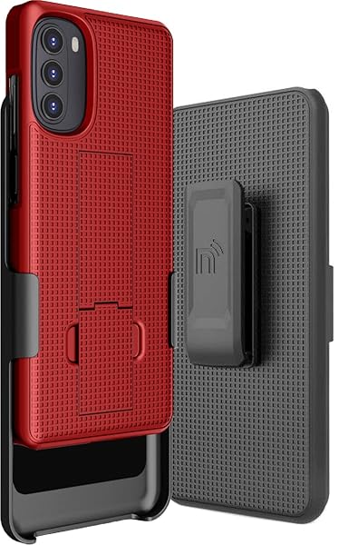 Nakedcellphone Buy Moto G 5G (2022) Case with Clip & Kickstand - Slim Hard Shell Cover & Belt Holster Combo for Motorola XT2213 - Red - View 3 of 11