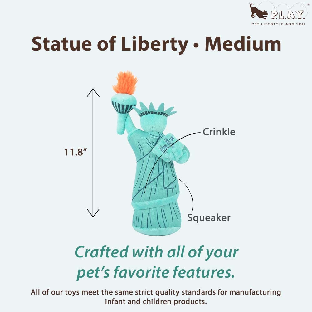 P.L.A.Y. PET LIFESTYLE AND YOU PL.A.Y Cute Plush Dog Toy Statue of Liberty Durable Squeaker for Puppies Small Medium Large Dogs Machine Washable Recycled Materials - View 2 of 4