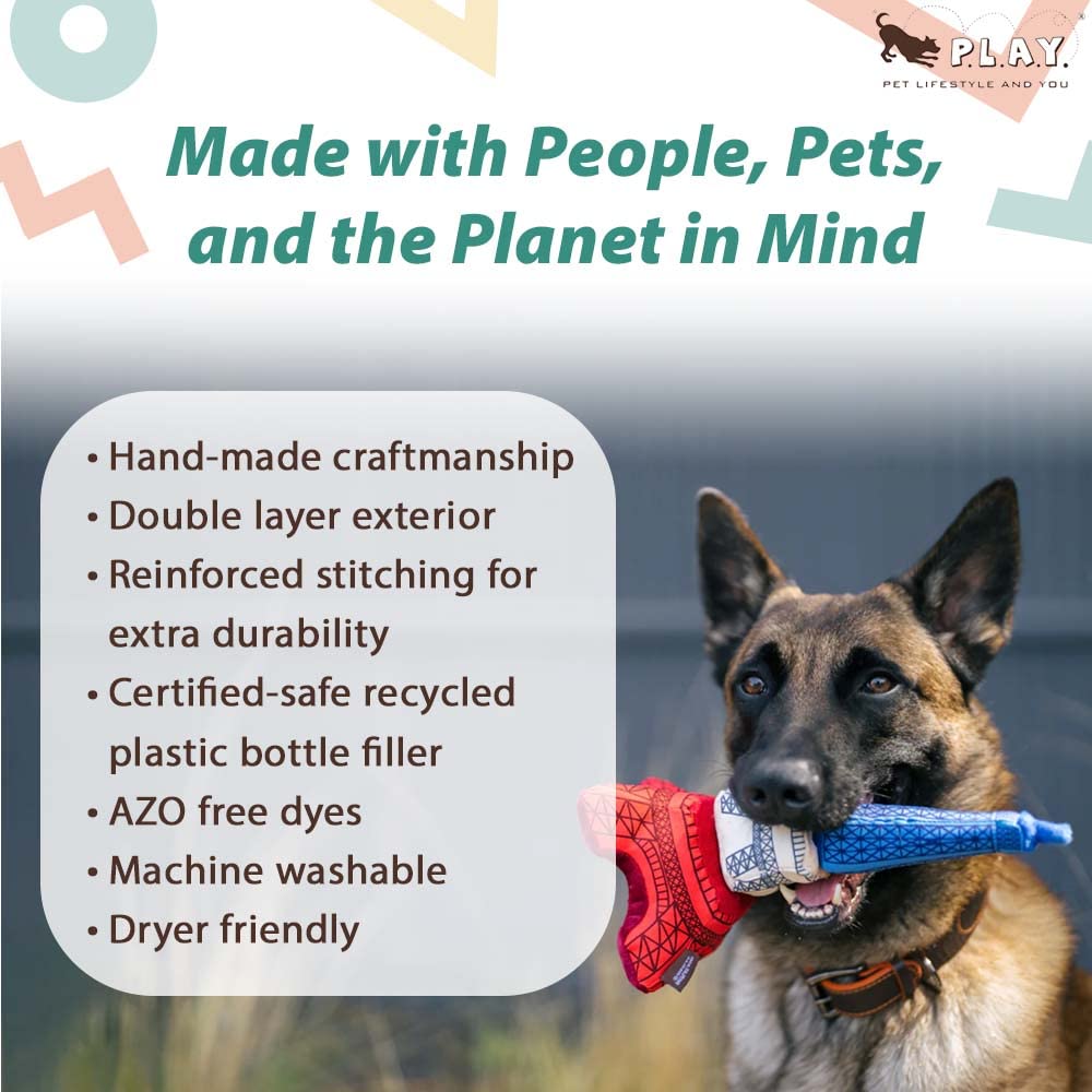 P.L.A.Y. PET LIFESTYLE AND YOU PL.A.Y Cute Plush Dog Toy Eiffel Tower Durable Squeaker Chew Toy for Puppies Small Medium Large Dogs Machine Washable Recycled Materials - View 3 of 4