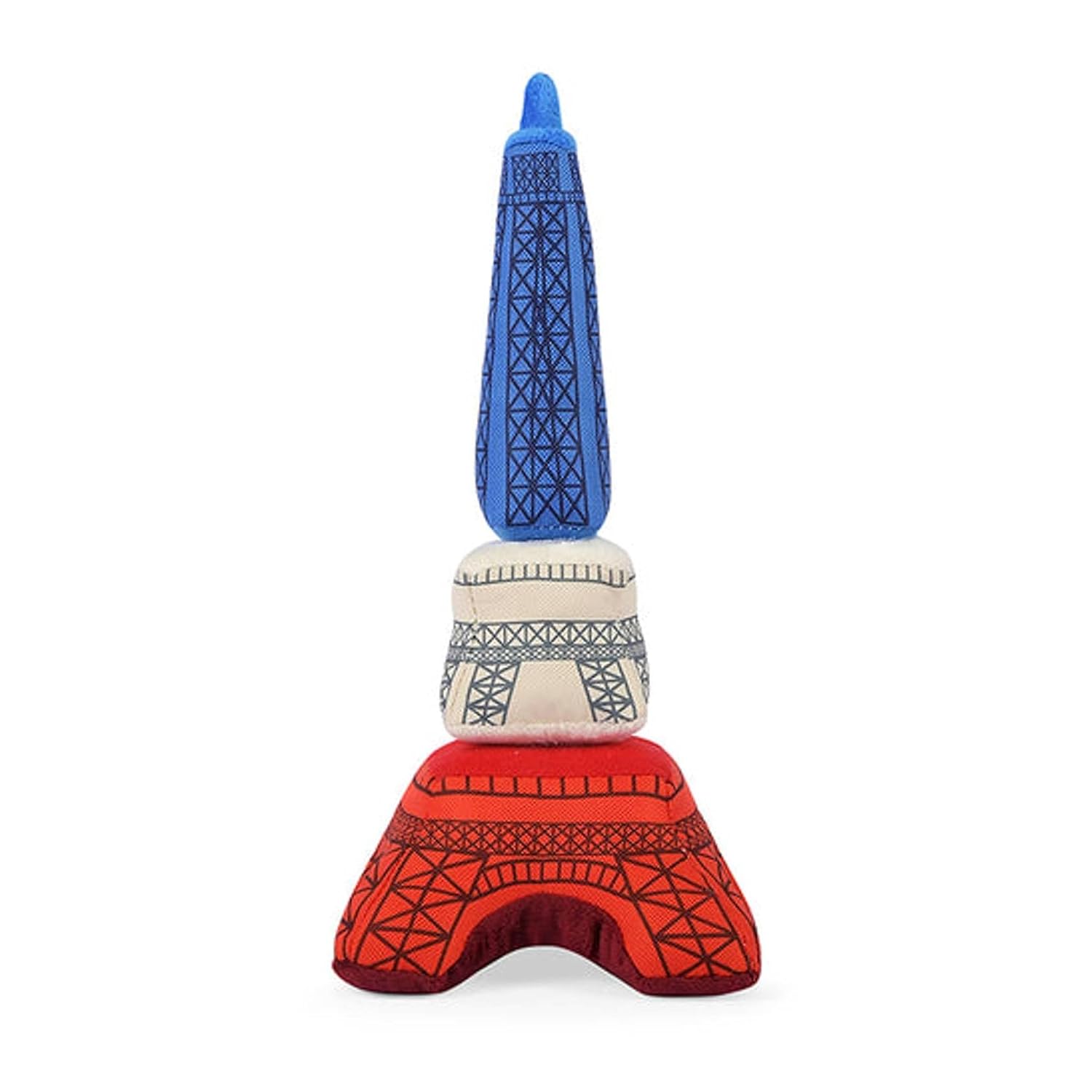 P.L.A.Y. PET LIFESTYLE AND YOU PL.A.Y Cute Plush Dog Toy Eiffel Tower Durable Squeaker Chew Toy for Puppies Small Medium Large Dogs Machine Washable Recycled Materials