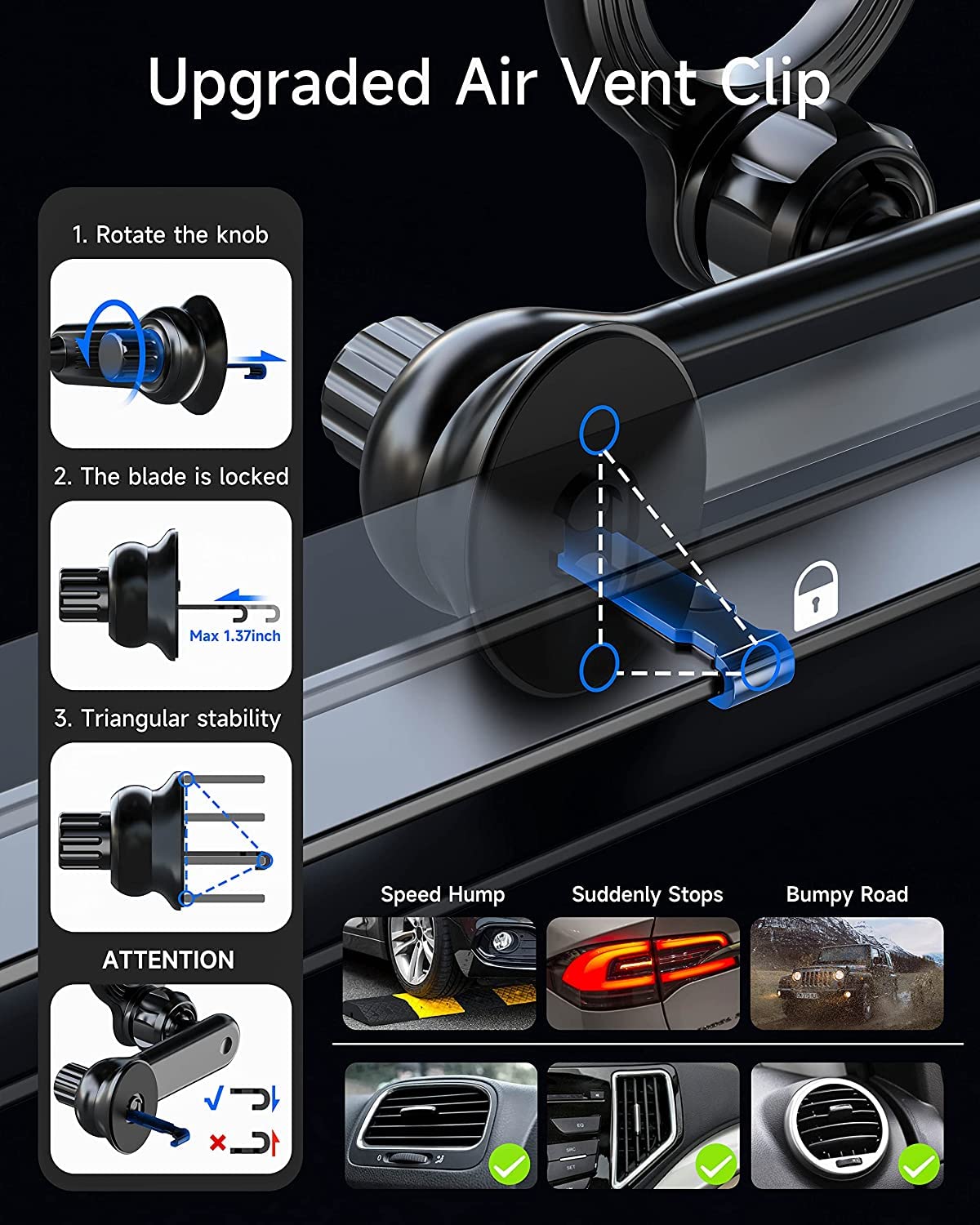 ZEEHOO Magnetic Phone Holder for Car Compatible with MagSafe 360 Rotation Non-Blocking Design for iPhone 15 14 13 12 Pro Max Mini - View 7 of 7