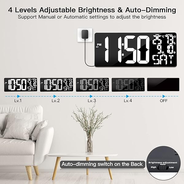 Xflyee Xflyee 18 Inch Oversized Digital Wall Clock with Remote Control Auto Dimming Temperature Date Day of Week Large Display Multi Functional White - View 5 of 9