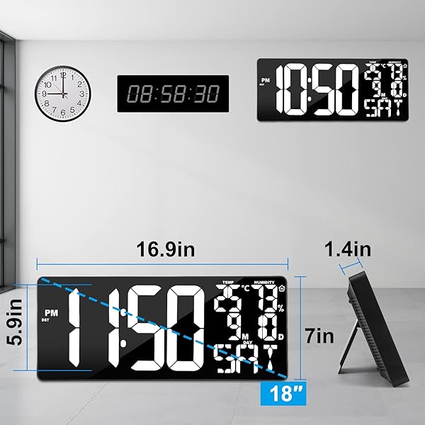 Xflyee Xflyee 18 Inch Oversized Digital Wall Clock with Remote Control Auto Dimming Temperature Date Day of Week Large Display Multi Functional White - View 8 of 9