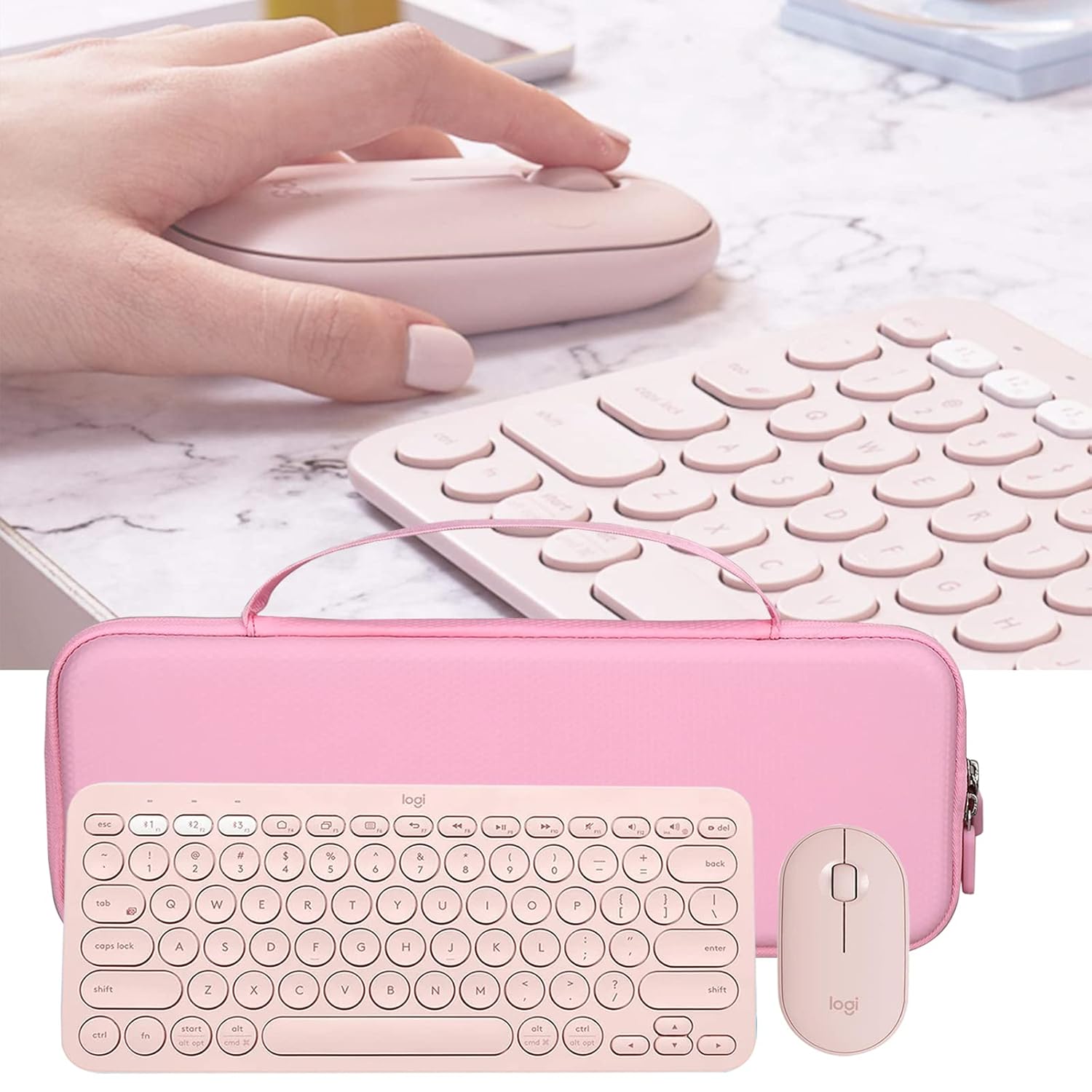 Aproca Aproca Pink Hard Travel Case for Logitech Pebble 2 Combo K380 K380s Bluetooth Keyboard and M350 i345 Mouse - View 4 of 9