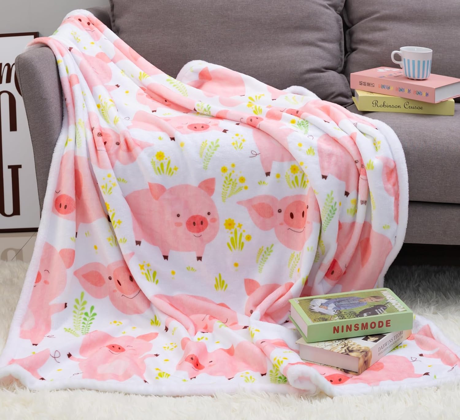 Zevrez Zevrez Pink Pig Blanket Soft Flannel Throw for Kids and Adults Cute Gifts for Pig Lovers Perfect for Couch Bed and Sofa 48x60 Inches - View 2 of 8