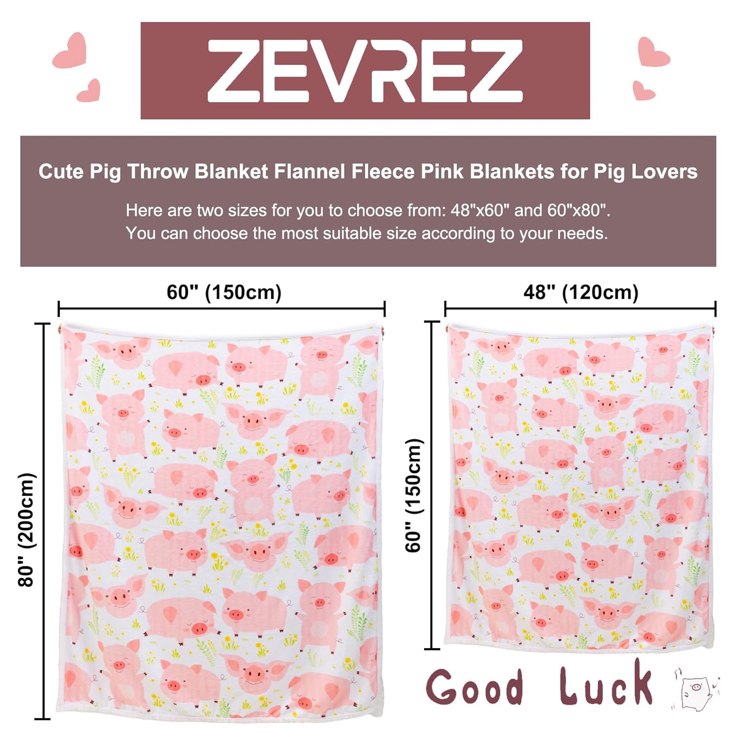 Zevrez Zevrez Pink Pig Blanket Soft Flannel Throw for Kids and Adults Cute Gifts for Pig Lovers Perfect for Couch Bed and Sofa 48x60 Inches - View 3 of 8