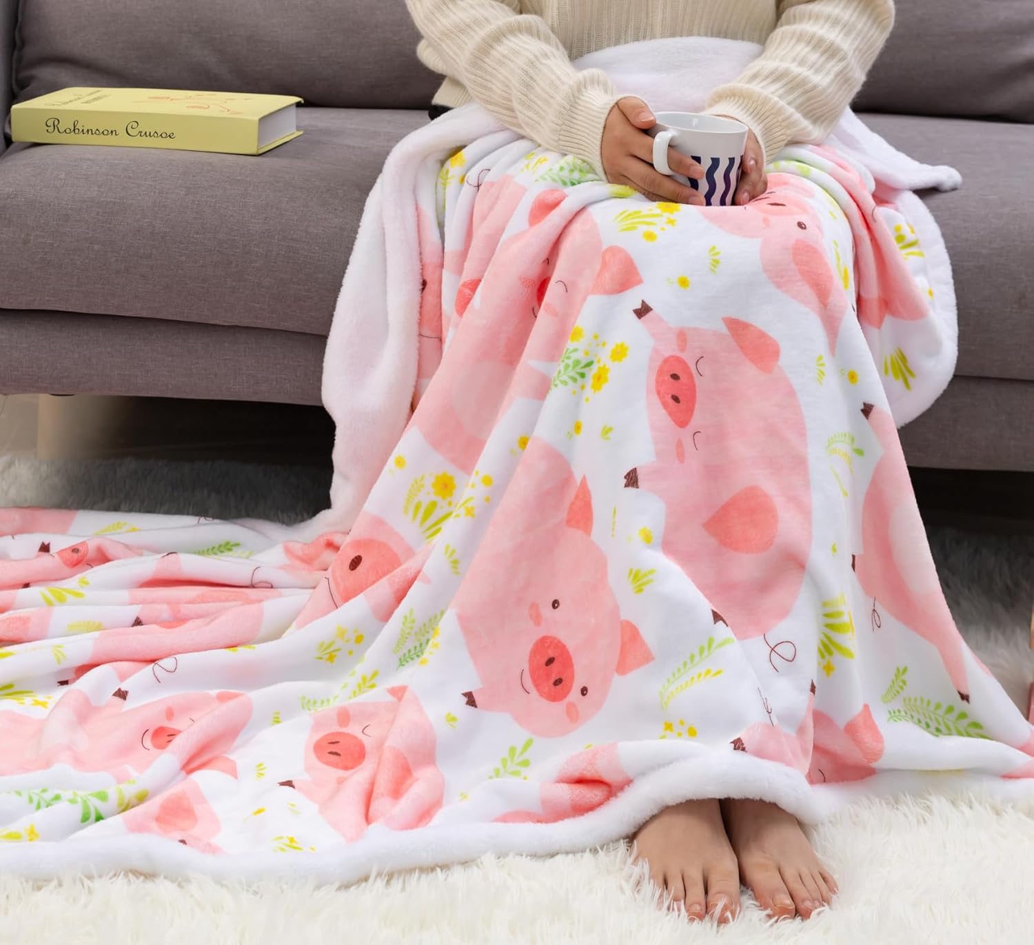 Zevrez Zevrez Pink Pig Blanket Soft Flannel Throw for Kids and Adults Cute Gifts for Pig Lovers Perfect for Couch Bed and Sofa 48x60 Inches - View 8 of 8