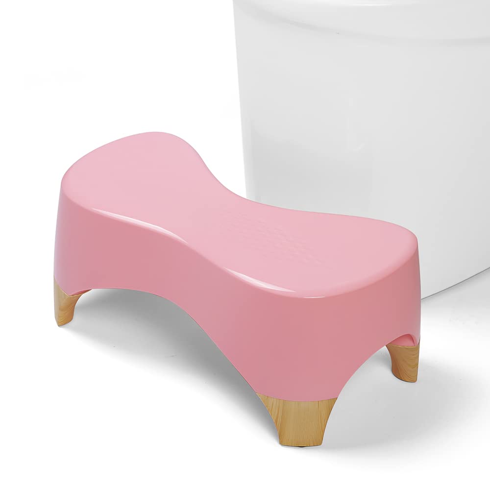 GLIGAM Toilet Stool 7 Inch Squatting Poop Stool 550 lbs Capacity Non Slip Potty Stool for Adults and Kids in Pink and Bamboo Color