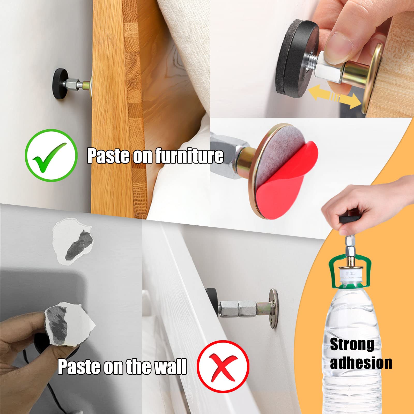 SPEETH SPEETH 4 Pack Adjustable Headboard Stoppers Bed Noise Stopper Anti Shake Tool Stabilizer Pad Support Bumper Guards Threaded Fixer - View 3 of 6