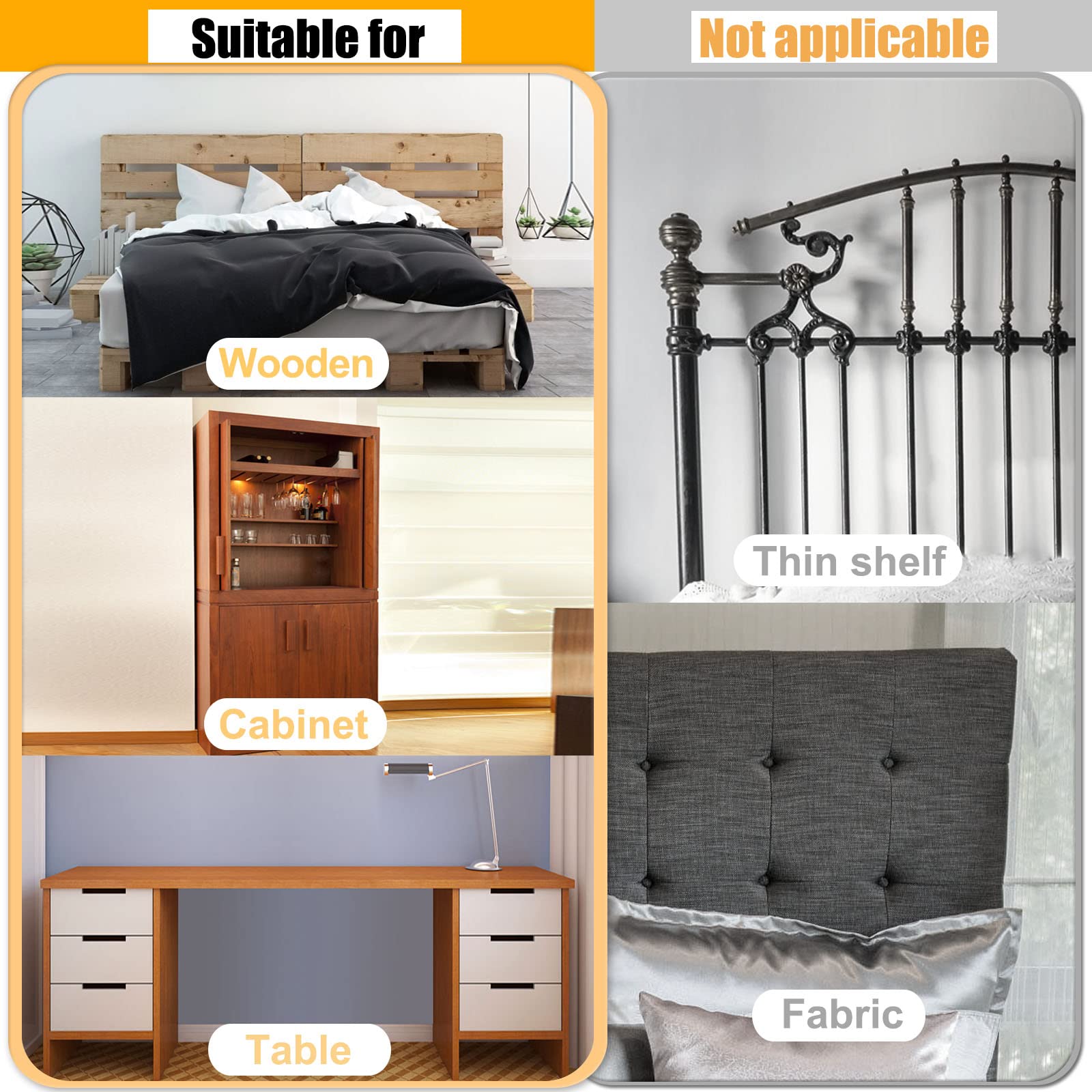 SPEETH SPEETH 4 Pack Adjustable Headboard Stoppers Bed Noise Stopper Anti Shake Tool Stabilizer Pad Support Bumper Guards Threaded Fixer - View 4 of 6