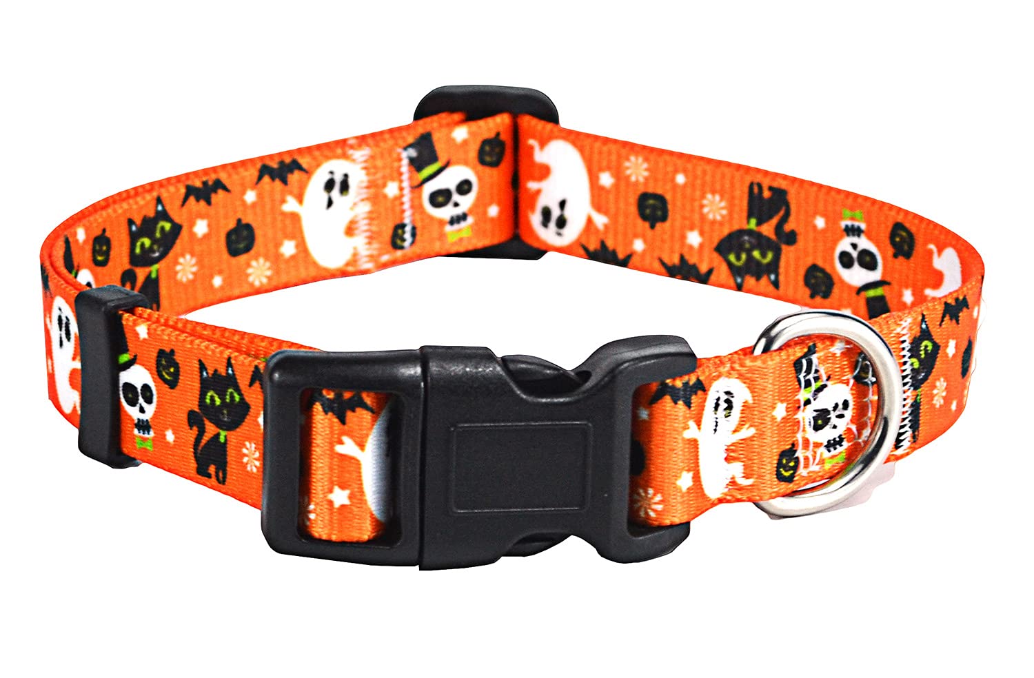 Mihqy Mihqy Halloween Dog Collar Pumpkin Bat Ghost Pattern Adjustable for Small Medium Large Dogs XS
