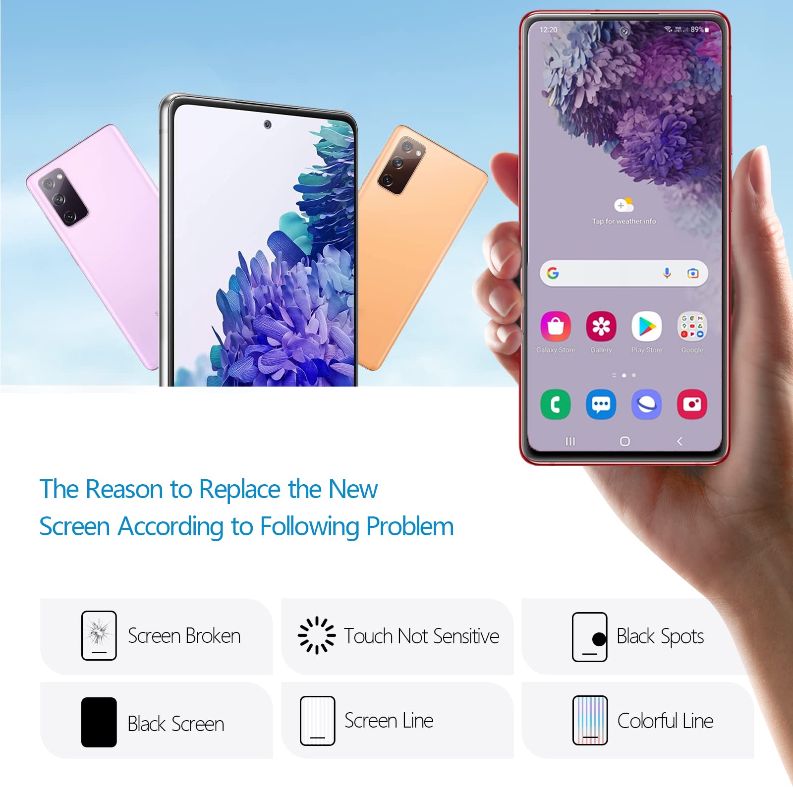YWLRONG Samsung Galaxy S20 FE 2022 Screen Replacement LCD Touch Display Digitizer Assembly Black with Frame and Tools - View 2 of 7