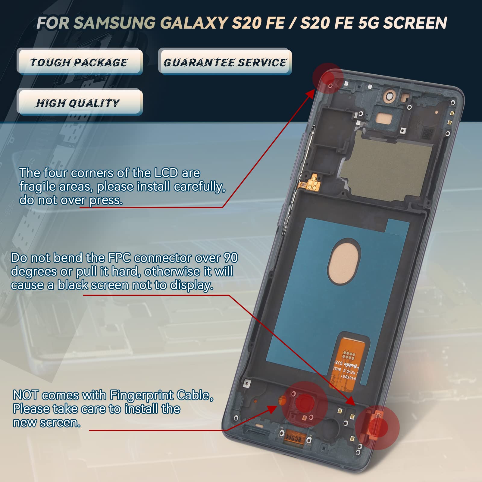 YWLRONG Samsung Galaxy S20 FE 2022 Screen Replacement LCD Touch Display Digitizer Assembly Black with Frame and Tools - View 5 of 7