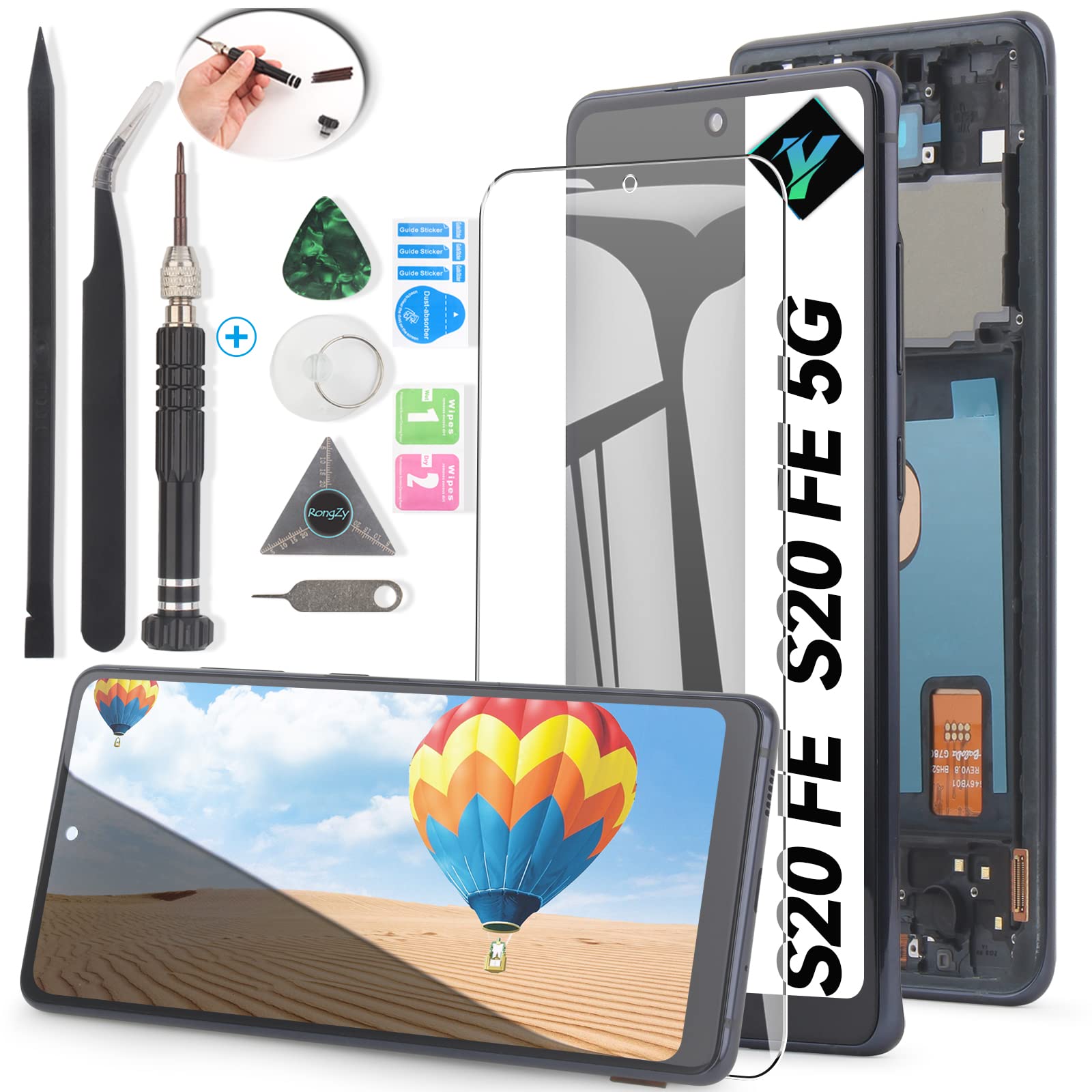 Samsung Galaxy S20 FE 2022 Screen Replacement LCD Touch Display Digitizer Assembly Black with Frame and Tools