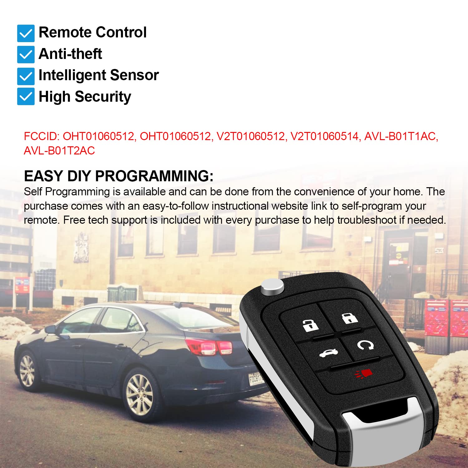 5 Button Flip Key Fob Replacement for Chevy Equinox Camaro Cruze Malibu Impala Sonic GMC Terrain Buick Lacrosse Pack of 2 - View 4 of 6